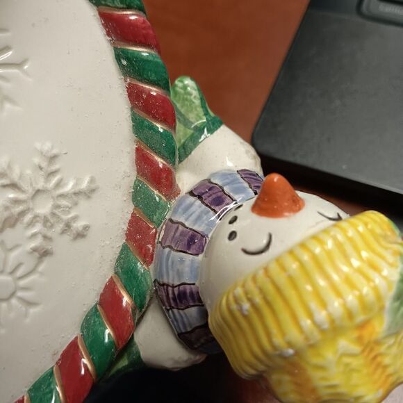 Fitz &Floyd Snowman Pillar Candle Holder Christmas Winter Holiday Snow Ceramic - Picture 15 of 16